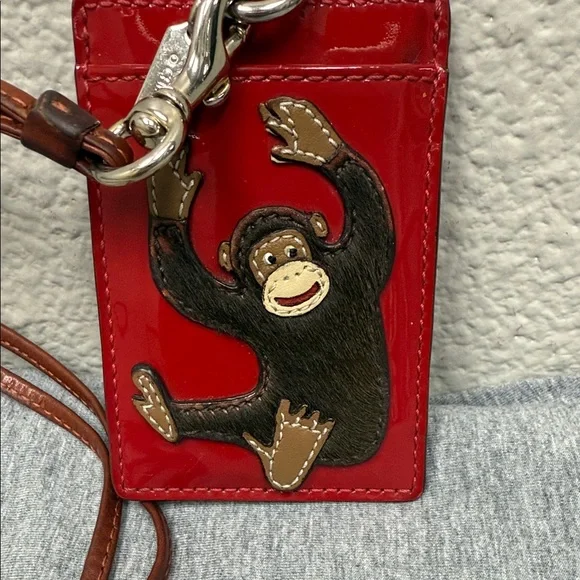 Rare Vintage Coach Red Patent Lanyard with Monkey Design - Picture 9 of 10
